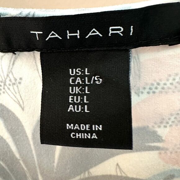 Tahari Dress Lg Sleeveless Pullover Midi Stretchy Tropical Palm Leaves Hawaiian - Picture 2 of 8